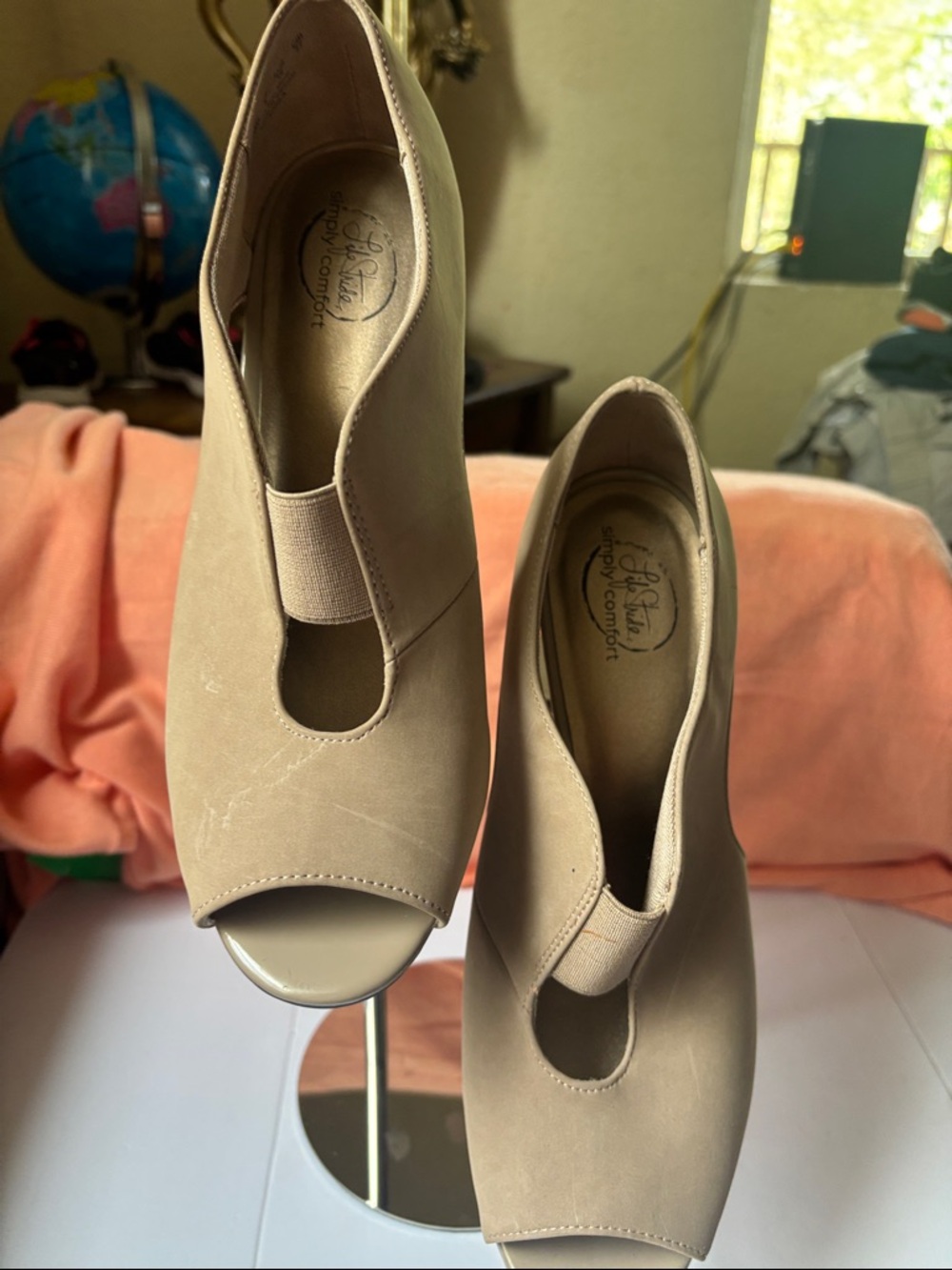 Life Stride Taupe Peep Toe Comfort Wedges